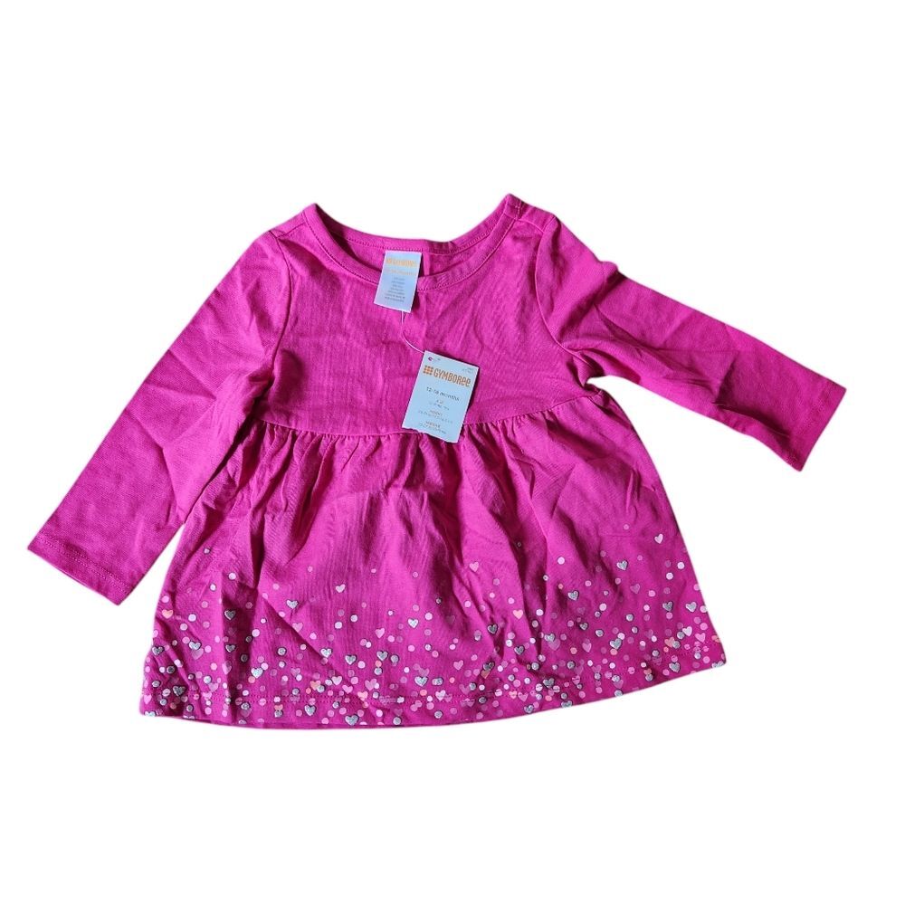 Gymboree Girls Hearts and Dots Long Sleeve Shirt Size 12-18 months Pink NWT